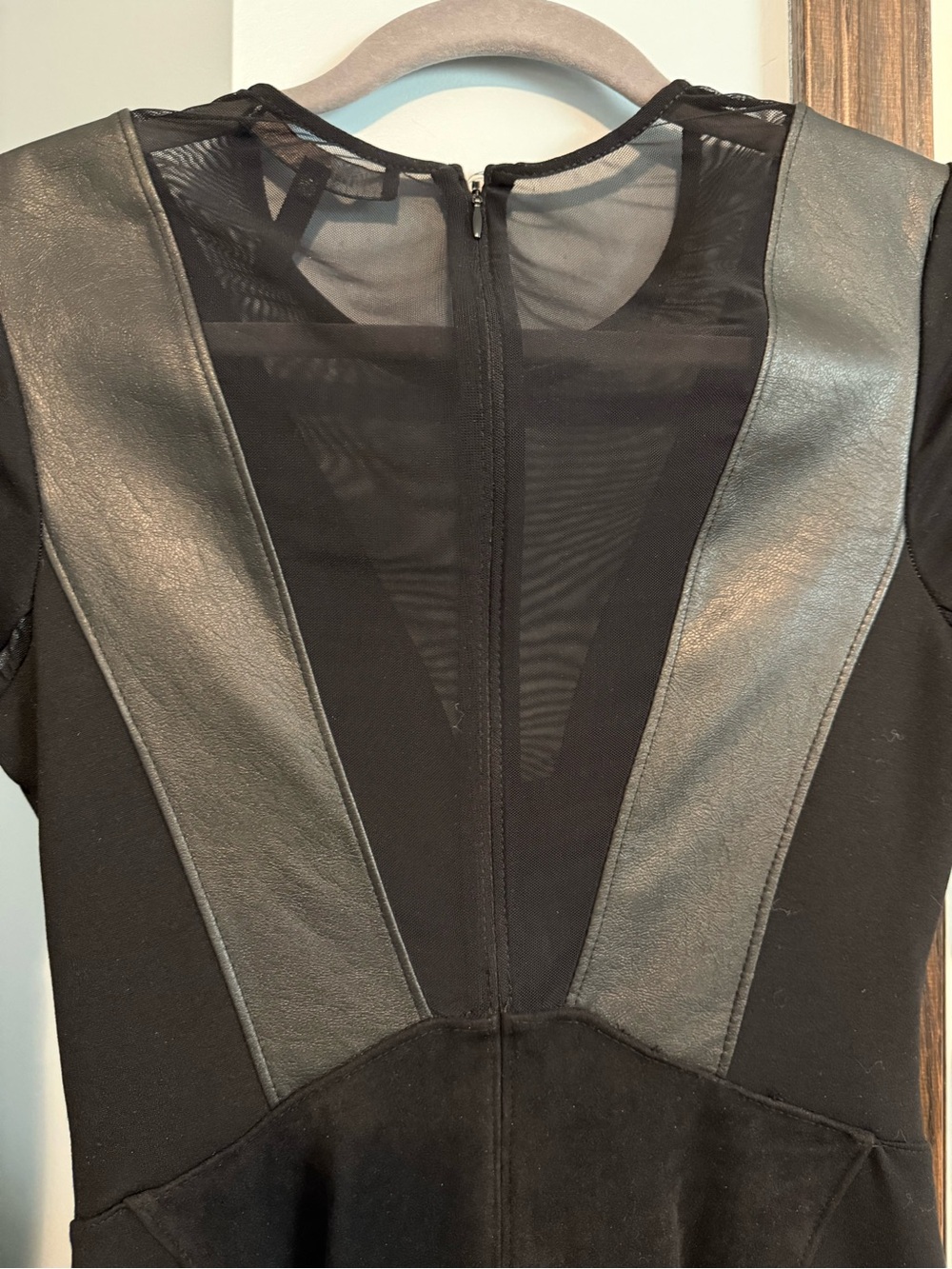BCBGMaxAzria Black Long-Sleeve Faux-Leather Panel Bodycon Dress - Picture 2 of 7